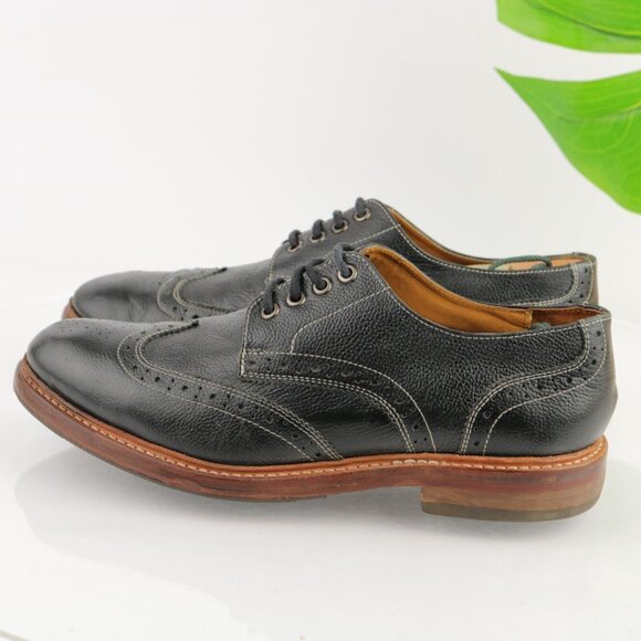 Stacy Adams Mens Oxford Size 9.5 D Black Leather Wingtip Brogue Derby Dress Shoe - Picture 6 of 12